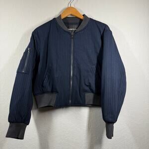 Women's Kenneth Cole Navy Pinstripe Bomber Baseball Jacket Size L NEW